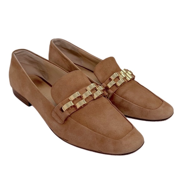 Veronica Beard Alire Chain Loafer Chic Tan Beige‎ Gold Flats 8 - Picture 1 of 12